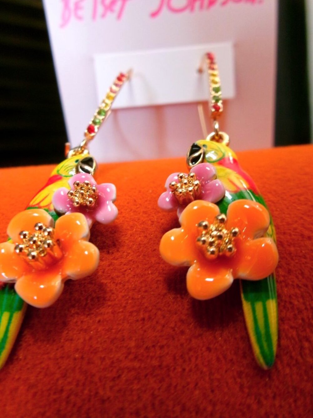 Betsey Johnson Tropical Parrot Drop Earrings - Picture 5 of 5
